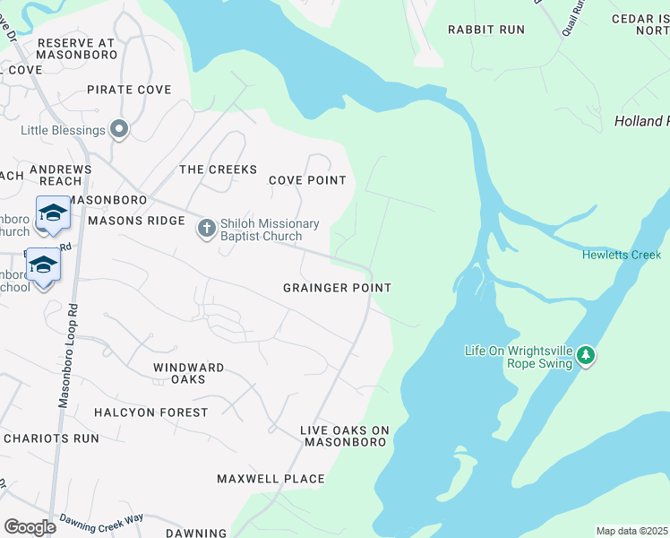map of restaurants, bars, coffee shops, grocery stores, and more near 7222 Masonboro Sound Road in Wilmington