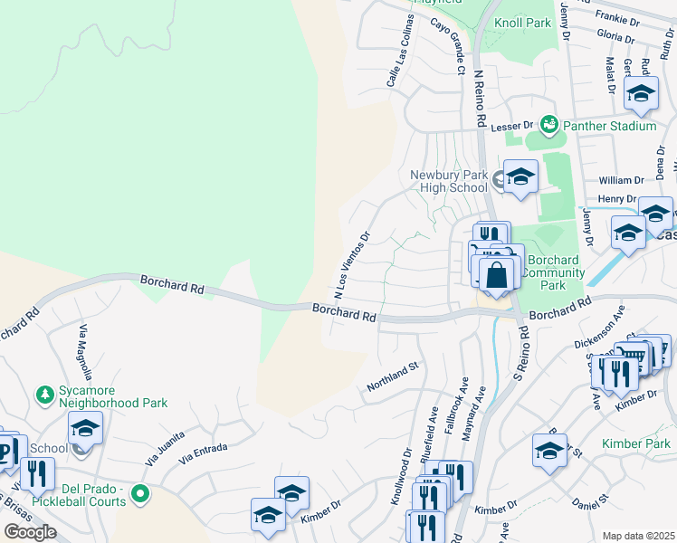 map of restaurants, bars, coffee shops, grocery stores, and more near 137 Los Vientos Drive in Thousand Oaks