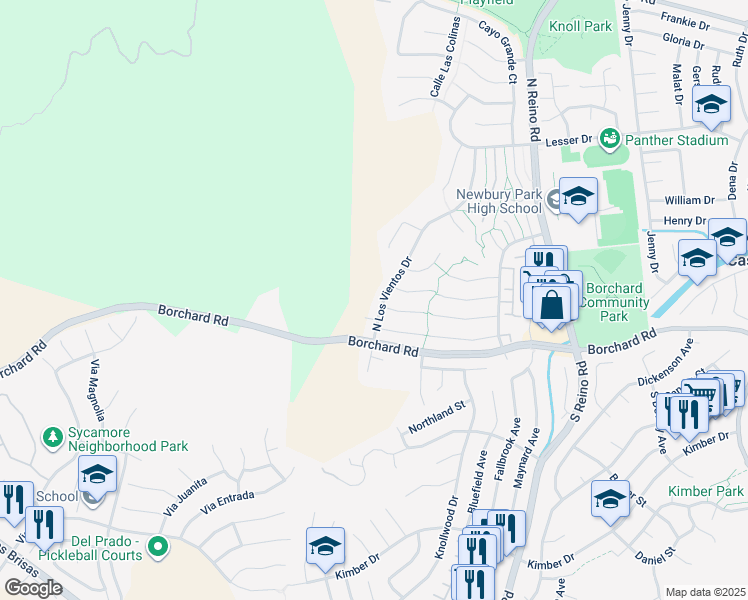 map of restaurants, bars, coffee shops, grocery stores, and more near 137 Los Vientos Drive in Thousand Oaks