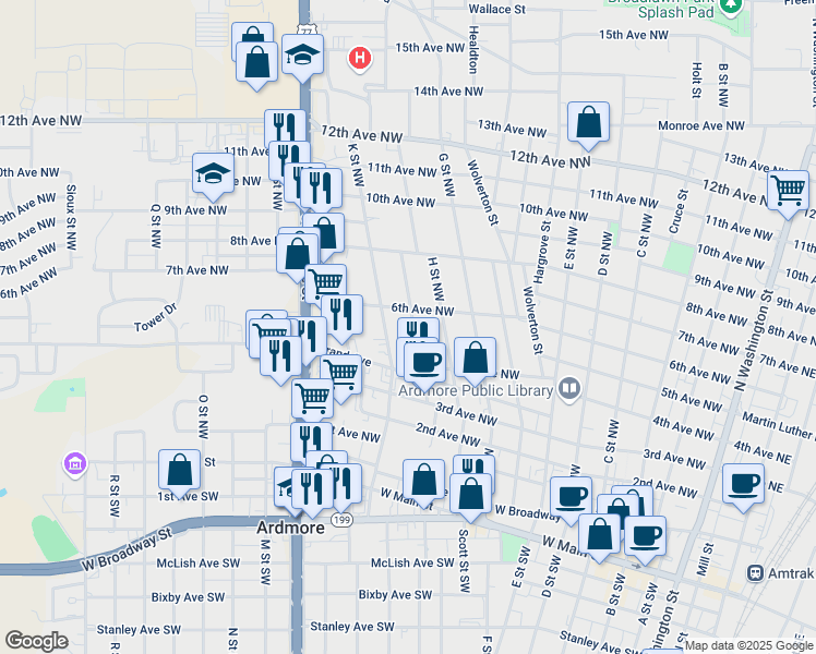 map of restaurants, bars, coffee shops, grocery stores, and more near 515 I Street Northwest in Ardmore