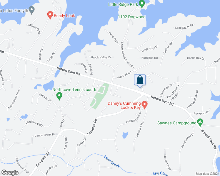 map of restaurants, bars, coffee shops, grocery stores, and more near 2860 Maple Park Place in Cumming