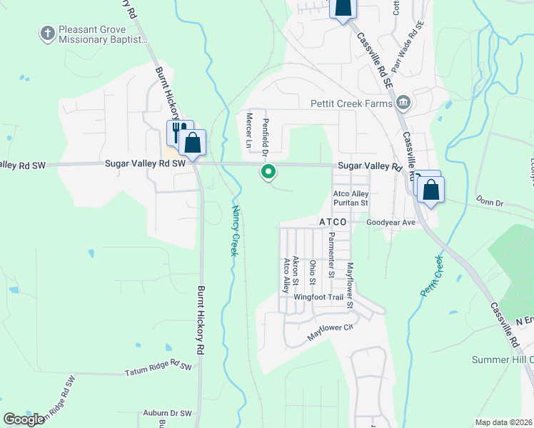 map of restaurants, bars, coffee shops, grocery stores, and more near 851 Burnt Hickory Road in Cartersville