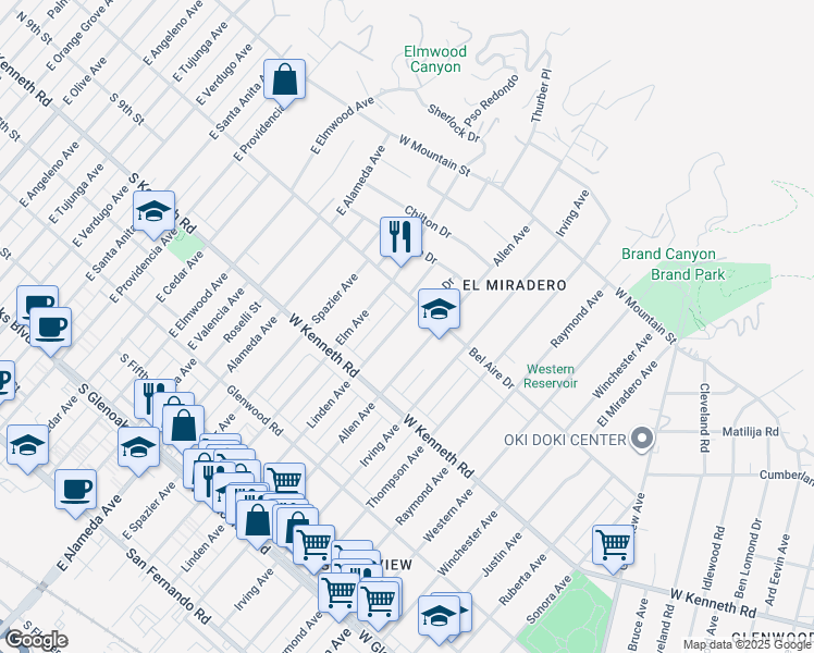 map of restaurants, bars, coffee shops, grocery stores, and more near 1362 Linden Avenue in Glendale