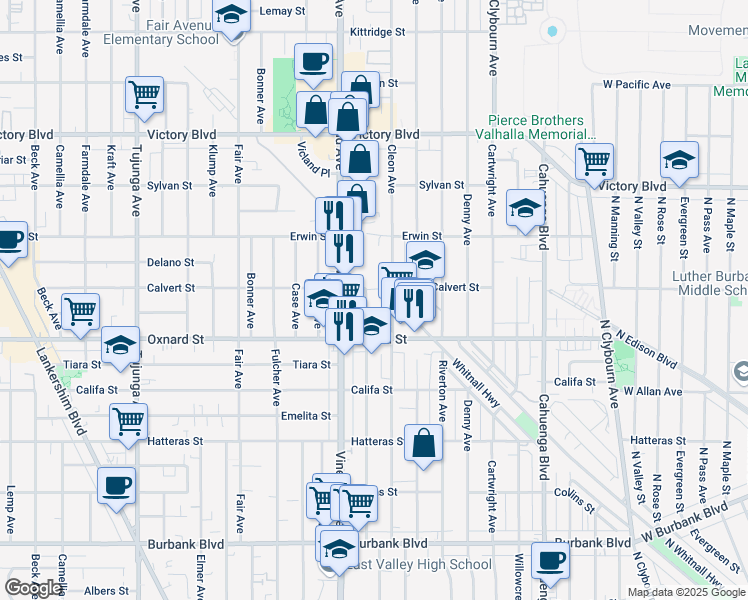 map of restaurants, bars, coffee shops, grocery stores, and more near 6044 Craner Avenue in Los Angeles