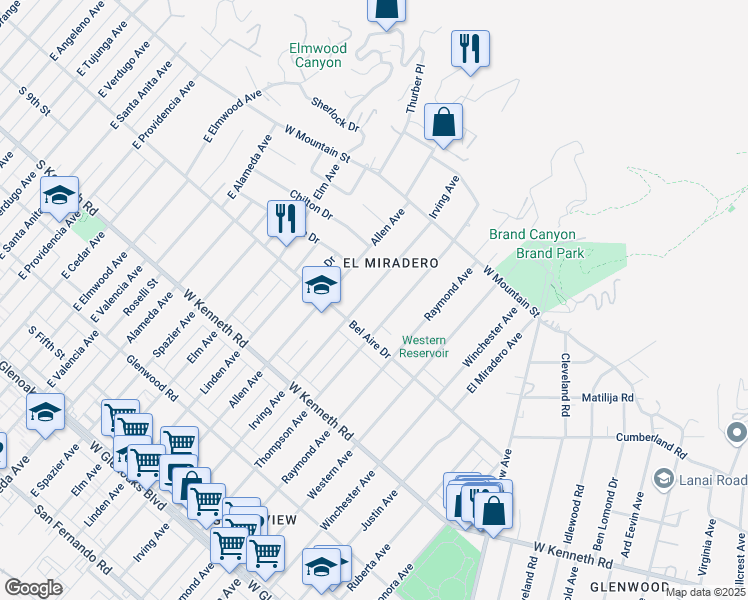 map of restaurants, bars, coffee shops, grocery stores, and more near 1430 Irving Avenue in Glendale