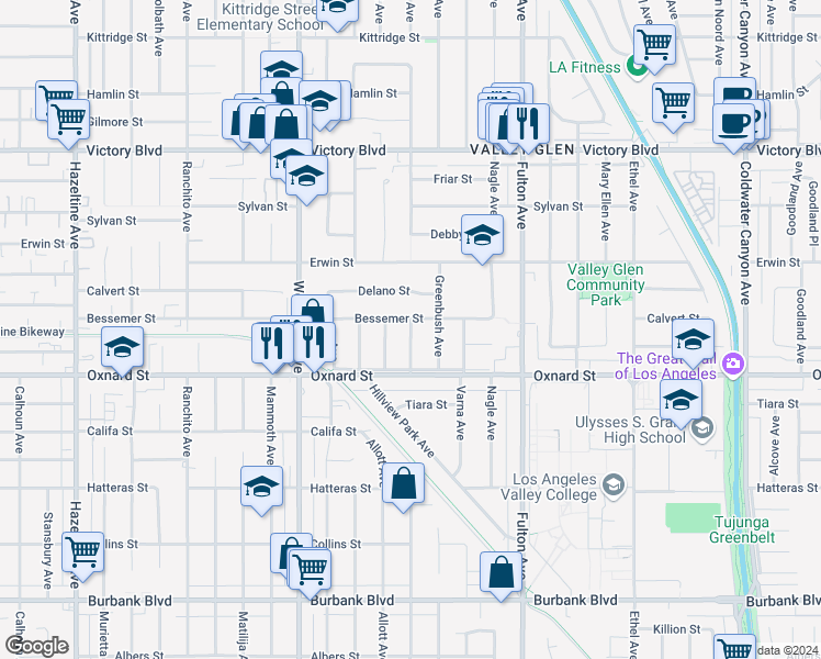map of restaurants, bars, coffee shops, grocery stores, and more near 6045 Sunnyslope Avenue in Los Angeles