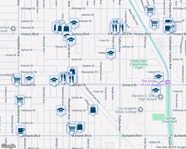 map of restaurants, bars, coffee shops, grocery stores, and more near 6028 Sunnyslope Avenue in Los Angeles