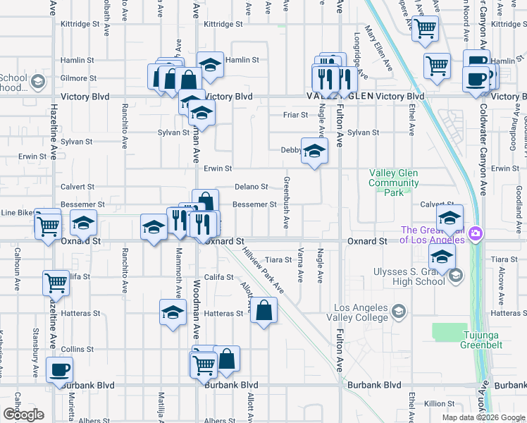 map of restaurants, bars, coffee shops, grocery stores, and more near 6028 Sunnyslope Avenue in Los Angeles