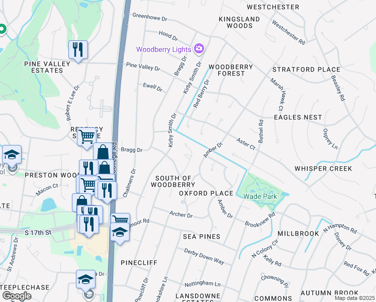map of restaurants, bars, coffee shops, grocery stores, and more near 3500 Lambeth Court in Wilmington