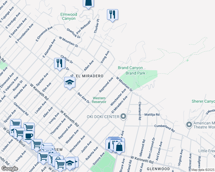 map of restaurants, bars, coffee shops, grocery stores, and more near 1526 Raymond Avenue in Glendale