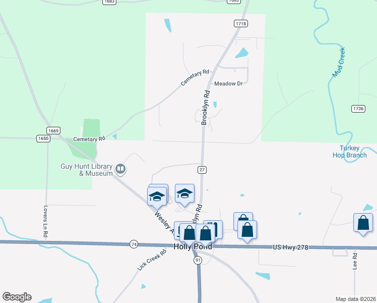 map of restaurants, bars, coffee shops, grocery stores, and more near 61 Turkey Hop Rd W in Holly Pond