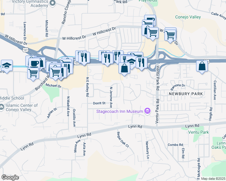 map of restaurants, bars, coffee shops, grocery stores, and more near 149 Heather Ridge Avenue in Thousand Oaks