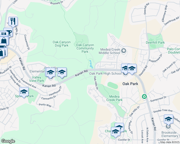 map of restaurants, bars, coffee shops, grocery stores, and more near 578 Water Oak Lane in Oak Park