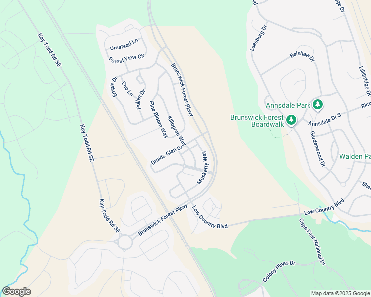 map of restaurants, bars, coffee shops, grocery stores, and more near 4041 Druids Glen Drive in Leland