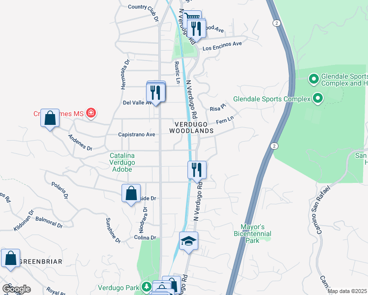 map of restaurants, bars, coffee shops, grocery stores, and more near 1741 Opechee Way in Glendale