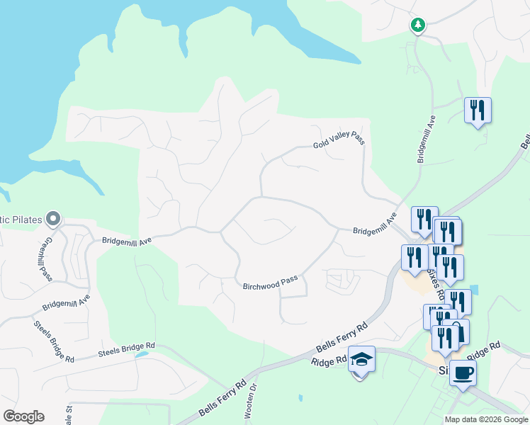 map of restaurants, bars, coffee shops, grocery stores, and more near 310 Magnolia Trce in Canton