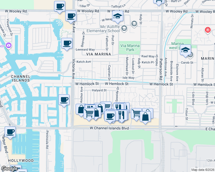 map of restaurants, bars, coffee shops, grocery stores, and more near 656 West Hemlock Street in Port Hueneme