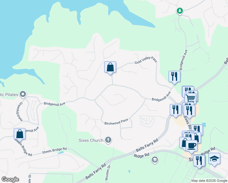 map of restaurants, bars, coffee shops, grocery stores, and more near 310 Magnolia Trce in Canton