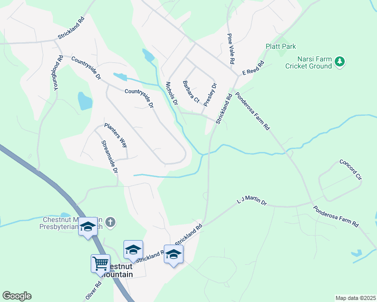 map of restaurants, bars, coffee shops, grocery stores, and more near 4745 Countryside Drive in Flowery Branch