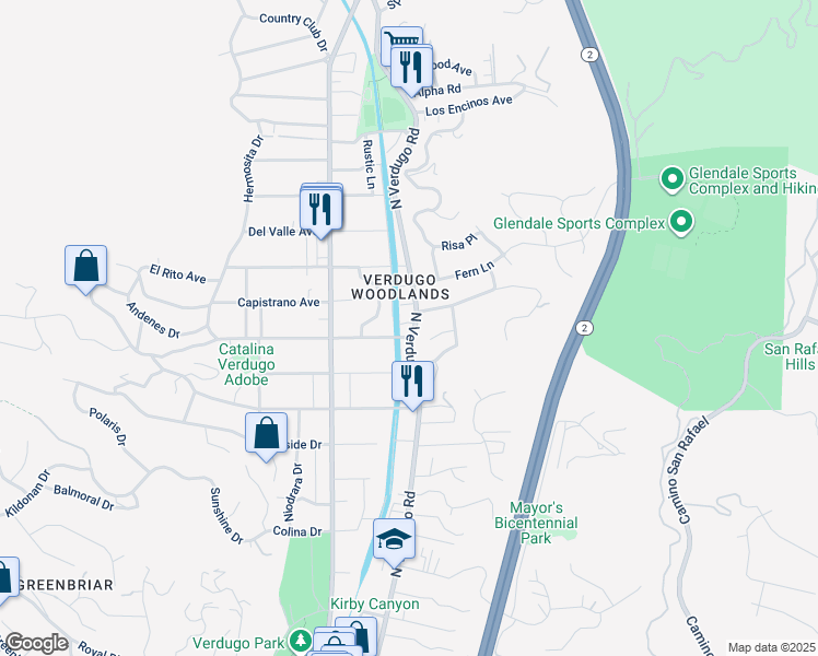 map of restaurants, bars, coffee shops, grocery stores, and more near 1766 June Lane in Glendale