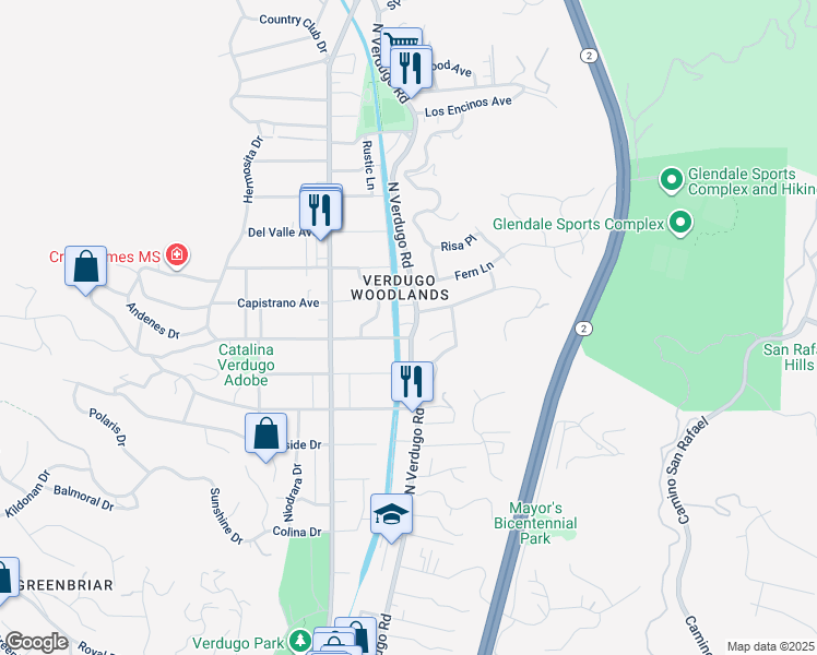 map of restaurants, bars, coffee shops, grocery stores, and more near 1766 June Lane in Glendale