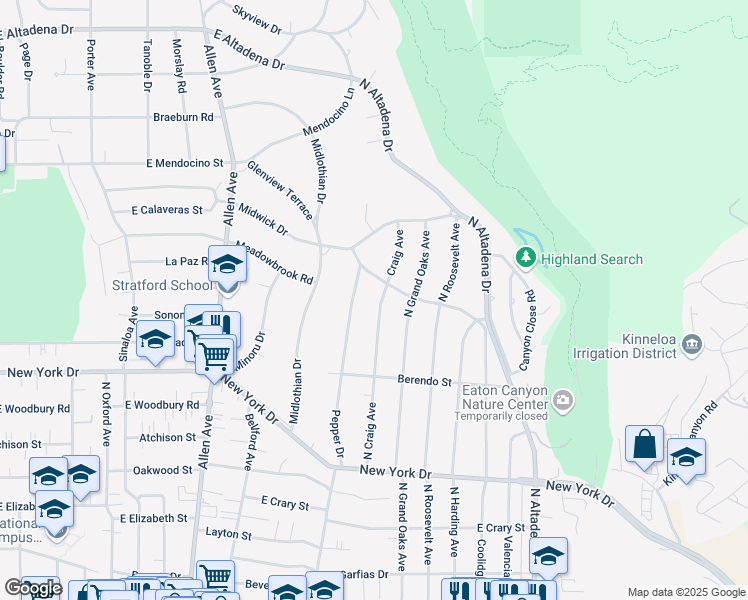 map of restaurants, bars, coffee shops, grocery stores, and more near 1991 Craig Avenue in Altadena
