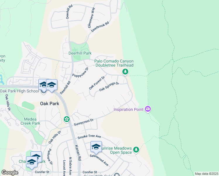 map of restaurants, bars, coffee shops, grocery stores, and more near 6690 Oak Springs Drive in Oak Park