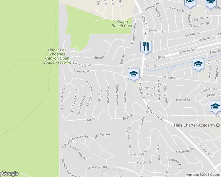 map of restaurants, bars, coffee shops, grocery stores, and more near 6052 Maury Avenue in Los Angeles