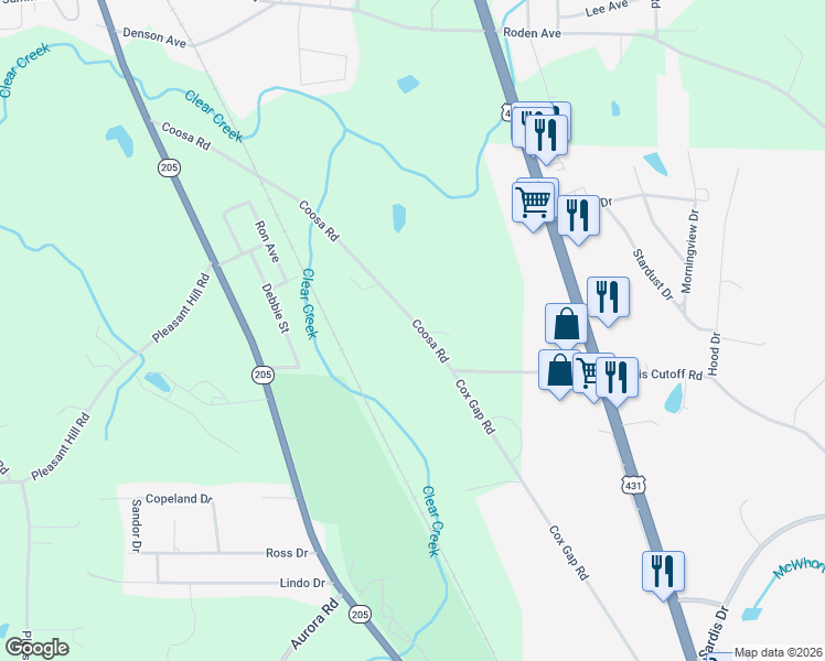 map of restaurants, bars, coffee shops, grocery stores, and more near 766 Coosa Road in Boaz