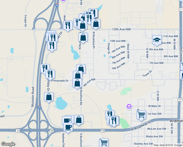 map of restaurants, bars, coffee shops, grocery stores, and more near 2215-2299 4th Avenue Northwest in Ardmore