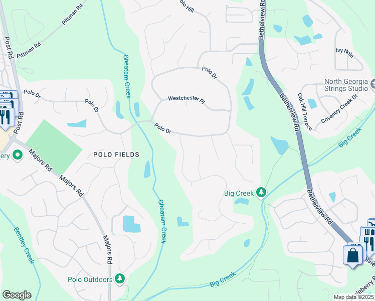 map of restaurants, bars, coffee shops, grocery stores, and more near 6335 Sunbriar Drive in Cumming