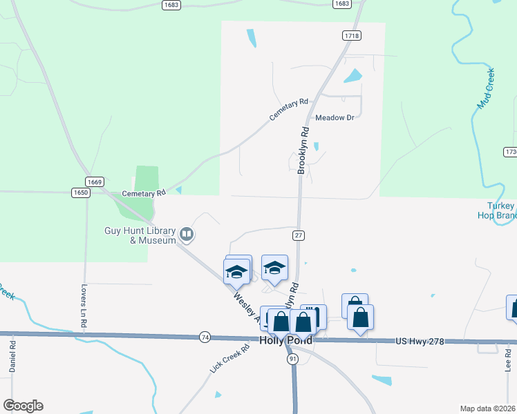 map of restaurants, bars, coffee shops, grocery stores, and more near 61 Turkey Hop Rd W in Holly Pond