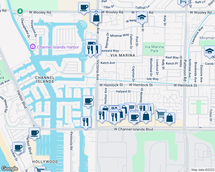 map of restaurants, bars, coffee shops, grocery stores, and more near 2696 Anchor Avenue in Port Hueneme