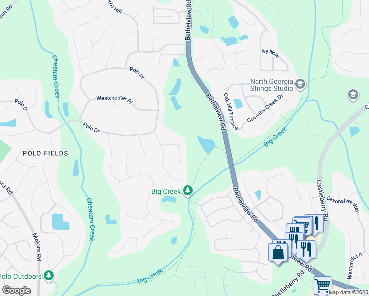 map of restaurants, bars, coffee shops, grocery stores, and more near 6720 Chelsea Gardens Way in Cumming