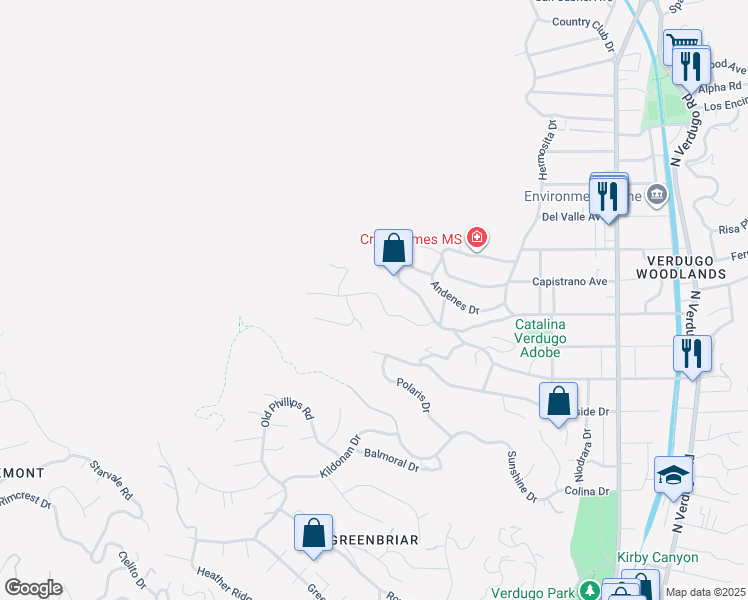 map of restaurants, bars, coffee shops, grocery stores, and more near 1234 San Luis Rey Drive in Glendale