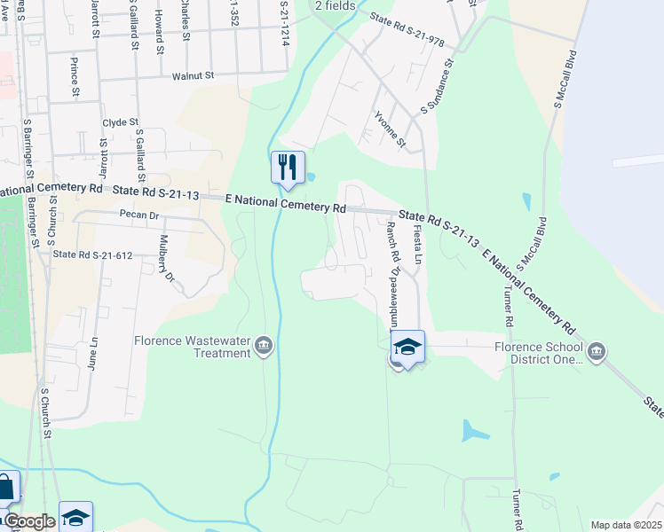 map of restaurants, bars, coffee shops, grocery stores, and more near 1200 East National Cemetery Road in Florence