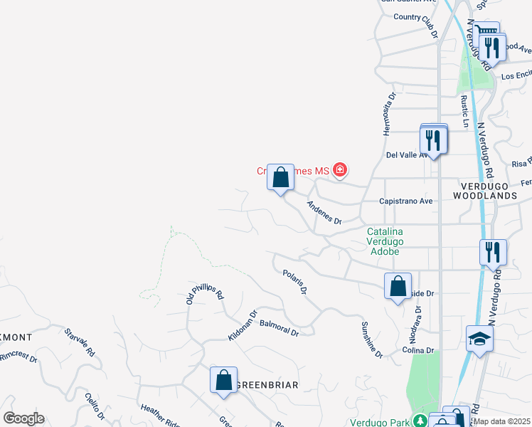 map of restaurants, bars, coffee shops, grocery stores, and more near 1234 San Luis Rey Drive in Glendale