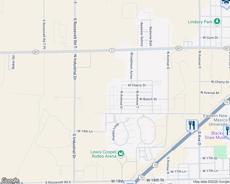 map of restaurants, bars, coffee shops, grocery stores, and more near 2204 Boxwood Circle in Portales