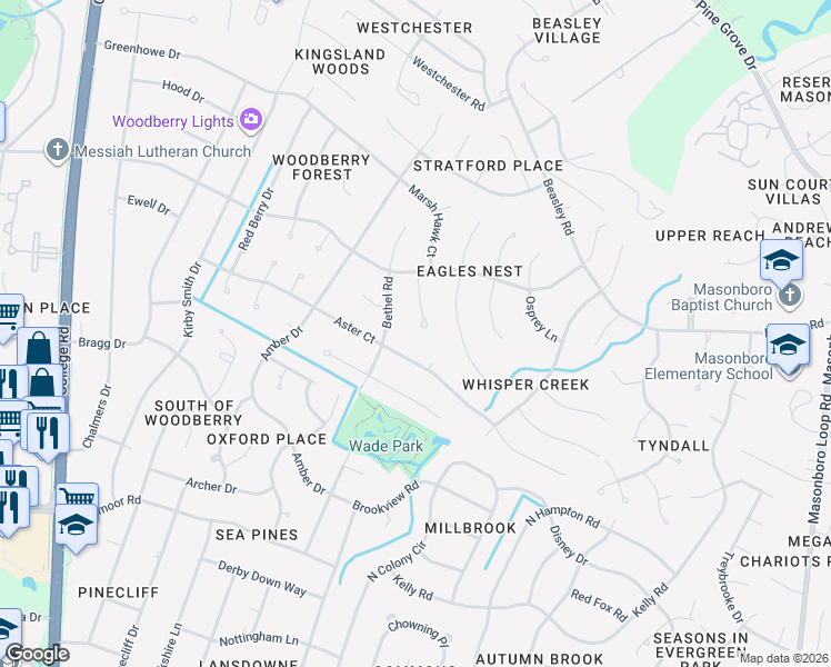map of restaurants, bars, coffee shops, grocery stores, and more near 3437 Sea Eagle Court in Wilmington