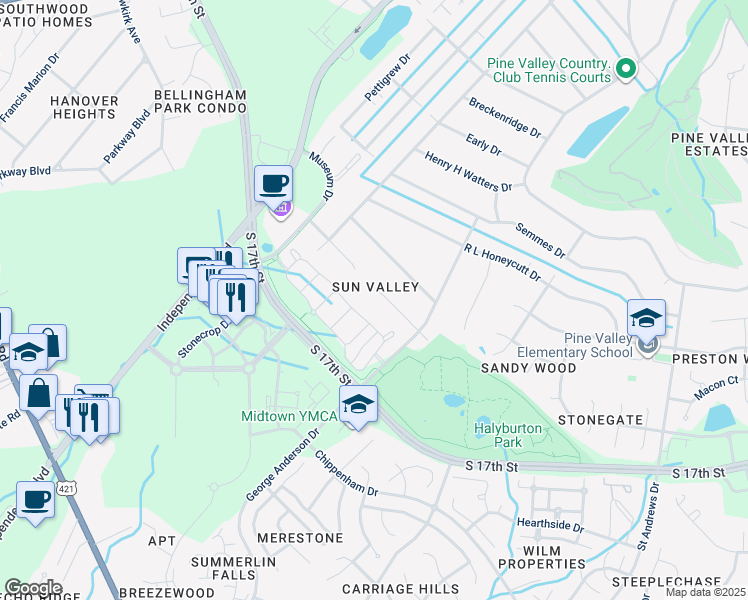map of restaurants, bars, coffee shops, grocery stores, and more near 2318 Robert Hoke Road in Wilmington