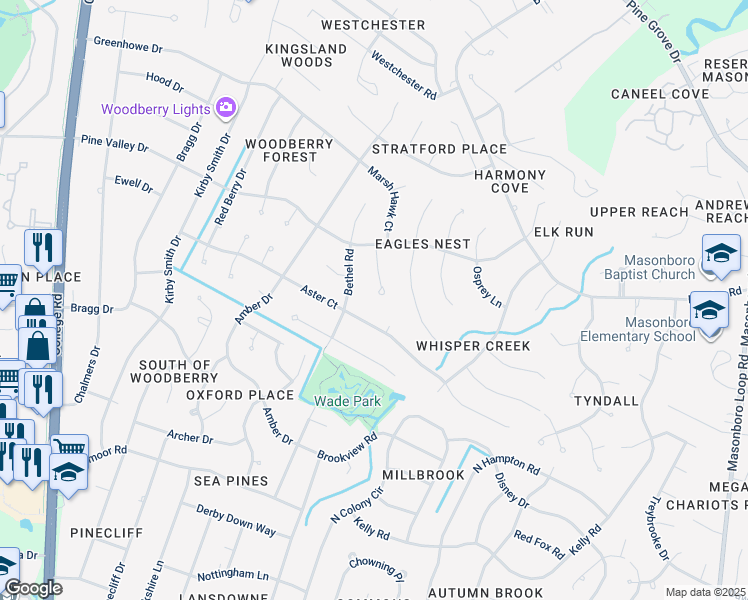 map of restaurants, bars, coffee shops, grocery stores, and more near 3437 Sea Eagle Court in Wilmington