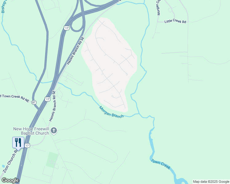 map of restaurants, bars, coffee shops, grocery stores, and more near 87 Stoney Creek Lane South East in Leland