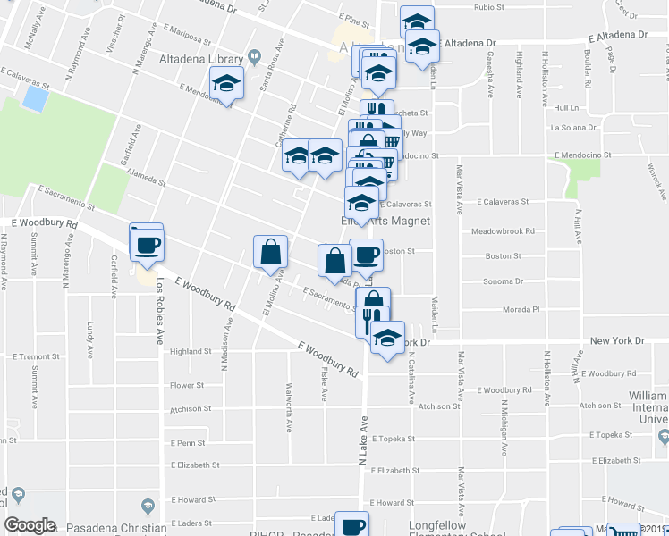 map of restaurants, bars, coffee shops, grocery stores, and more near 819 Morada Place in Altadena