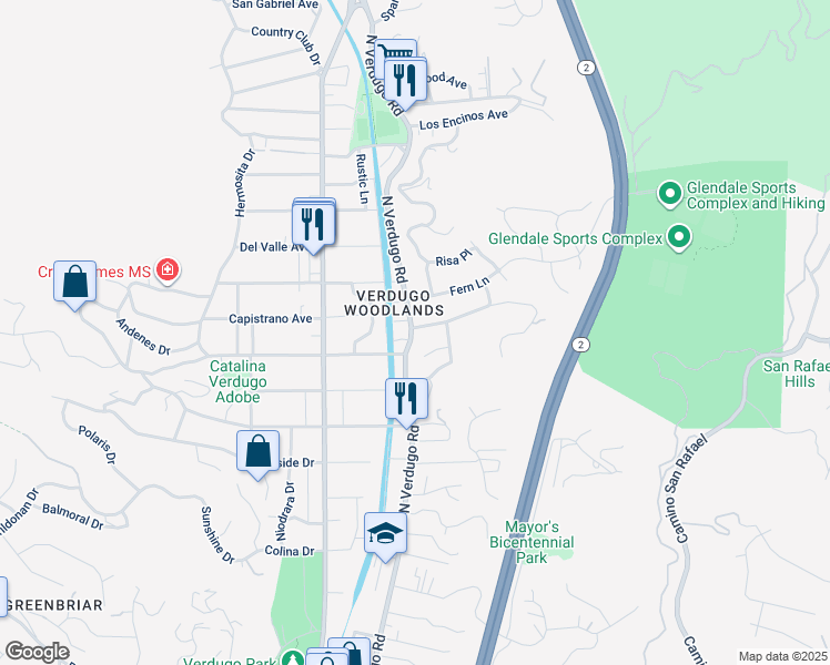 map of restaurants, bars, coffee shops, grocery stores, and more near 1801 Calafia Street in Glendale