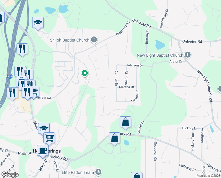 map of restaurants, bars, coffee shops, grocery stores, and more near 962 Taylors Farm Court in Canton