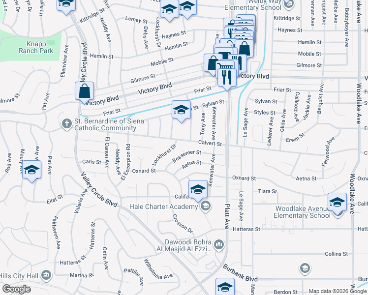 map of restaurants, bars, coffee shops, grocery stores, and more near 6112 Dill Place in Los Angeles