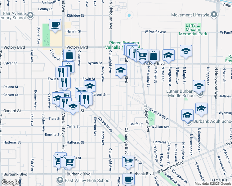 map of restaurants, bars, coffee shops, grocery stores, and more near 6105 Willowcrest Avenue in Los Angeles