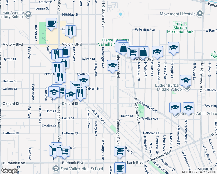 map of restaurants, bars, coffee shops, grocery stores, and more near 6105 Willowcrest Avenue in Los Angeles