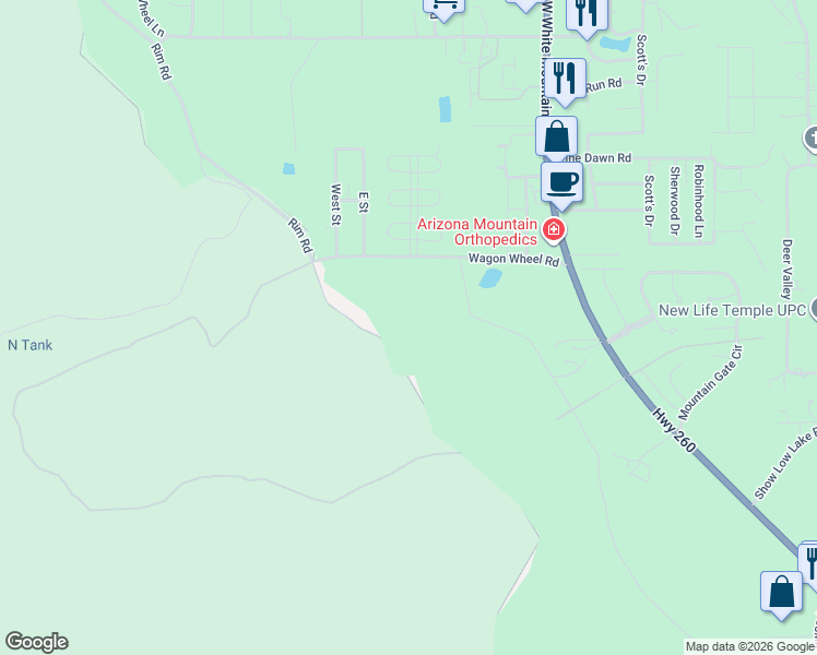 map of restaurants, bars, coffee shops, grocery stores, and more near in Pinetop-Lakeside