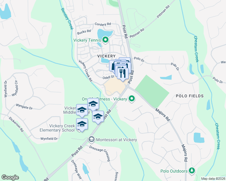 map of restaurants, bars, coffee shops, grocery stores, and more near 5910 Bond Street in Cumming